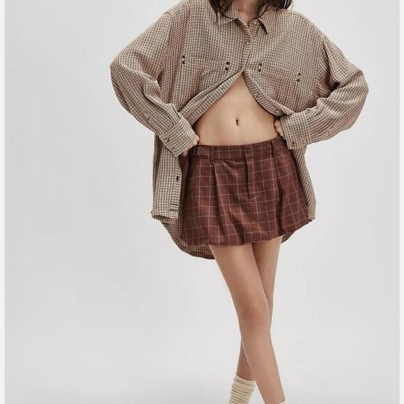 Free People Dresses & Skirts - Free People Saturn Bubble Mini Skirt Brown Plaid Size 4